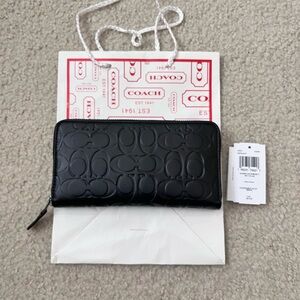 Coach Zip Around Signature Leather Wallet Black NWT